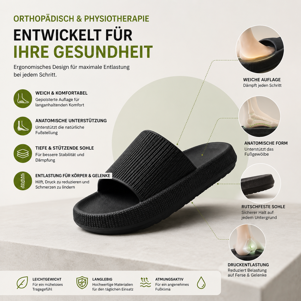 AeroStep Comfort Slides | Anatomisch stützende Komfort-Pantoletten | Ergonomisches Design