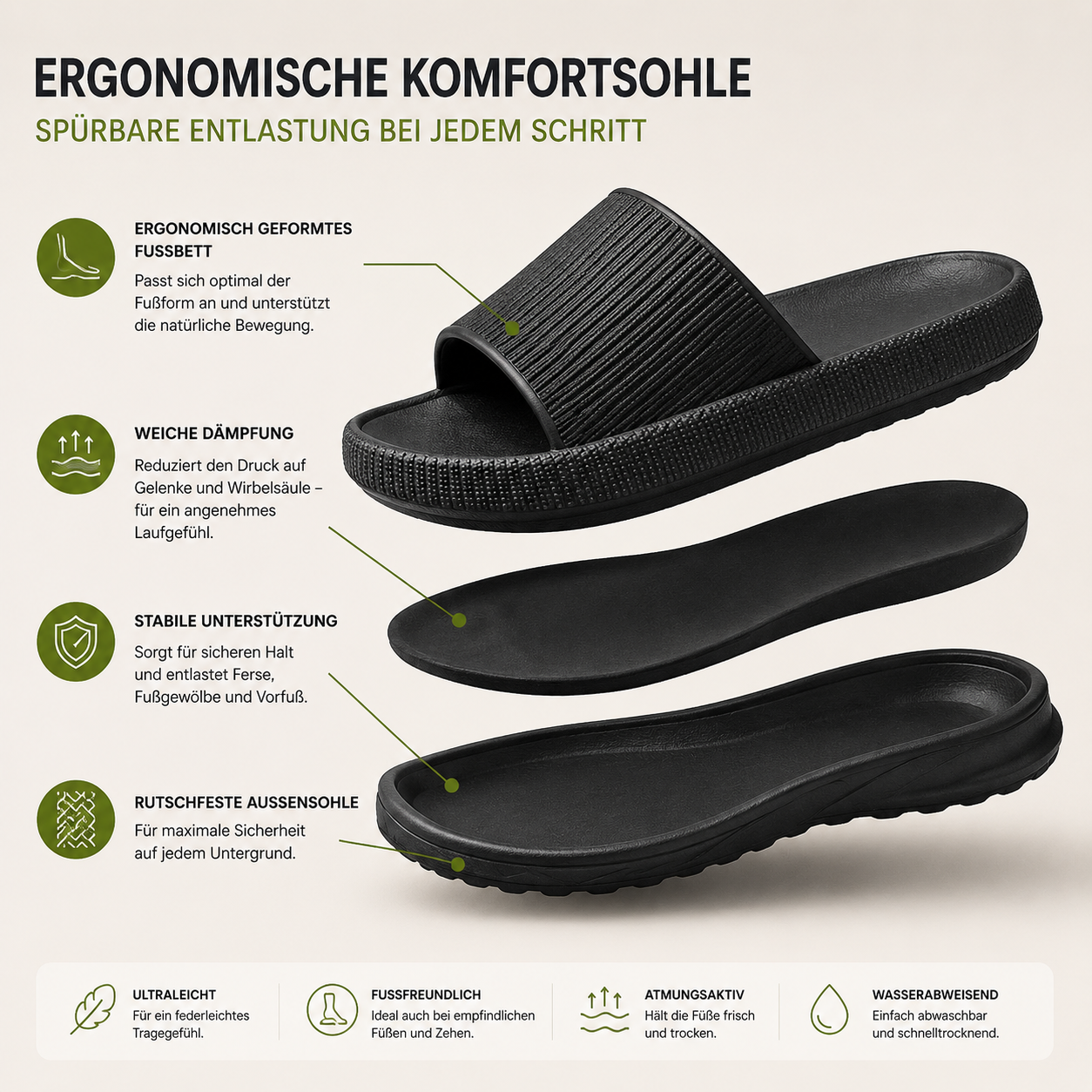 AeroStep Comfort Slides | Anatomisch stützende Komfort-Pantoletten | Ergonomisches Design