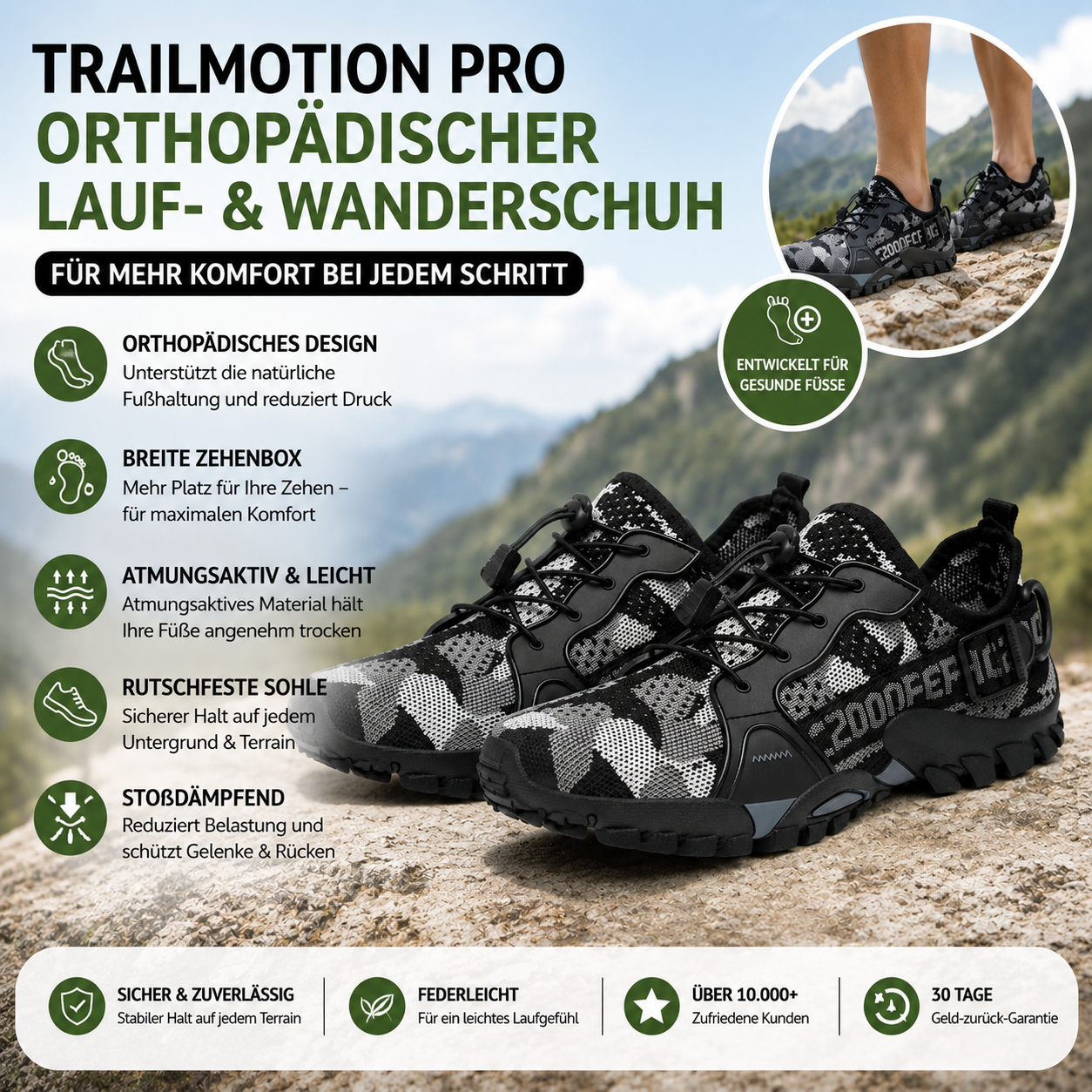TrailMotion Pro – ergonomischer, wasserdichter & schmerzlindernder Lauf- & Wanderschuh