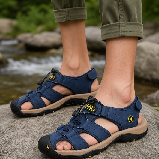 TerraGuard Pro –  Herren-Sandale aus Leder | Geschlossene Zehenkappe · Robuste Sohle · Rutschfest