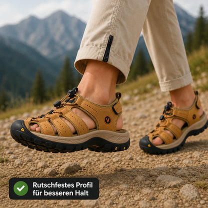 TerraGuard Pro –  Herren-Sandale aus Leder | Geschlossene Zehenkappe · Robuste Sohle · Rutschfest