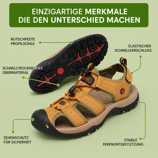 TerraGuard Pro –  Herren-Sandale aus Leder | Geschlossene Zehenkappe · Robuste Sohle · Rutschfest