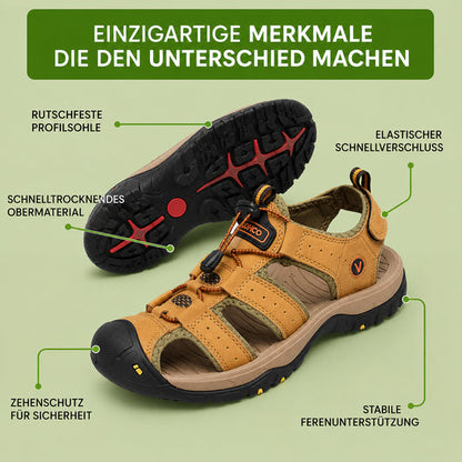 TerraGuard Pro –  Herren-Sandale aus Leder | Geschlossene Zehenkappe · Robuste Sohle · Rutschfest
