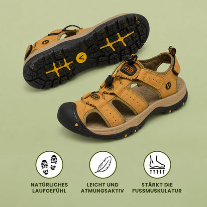 TerraGuard Pro –  Herren-Sandale aus Leder | Geschlossene Zehenkappe · Robuste Sohle · Rutschfest